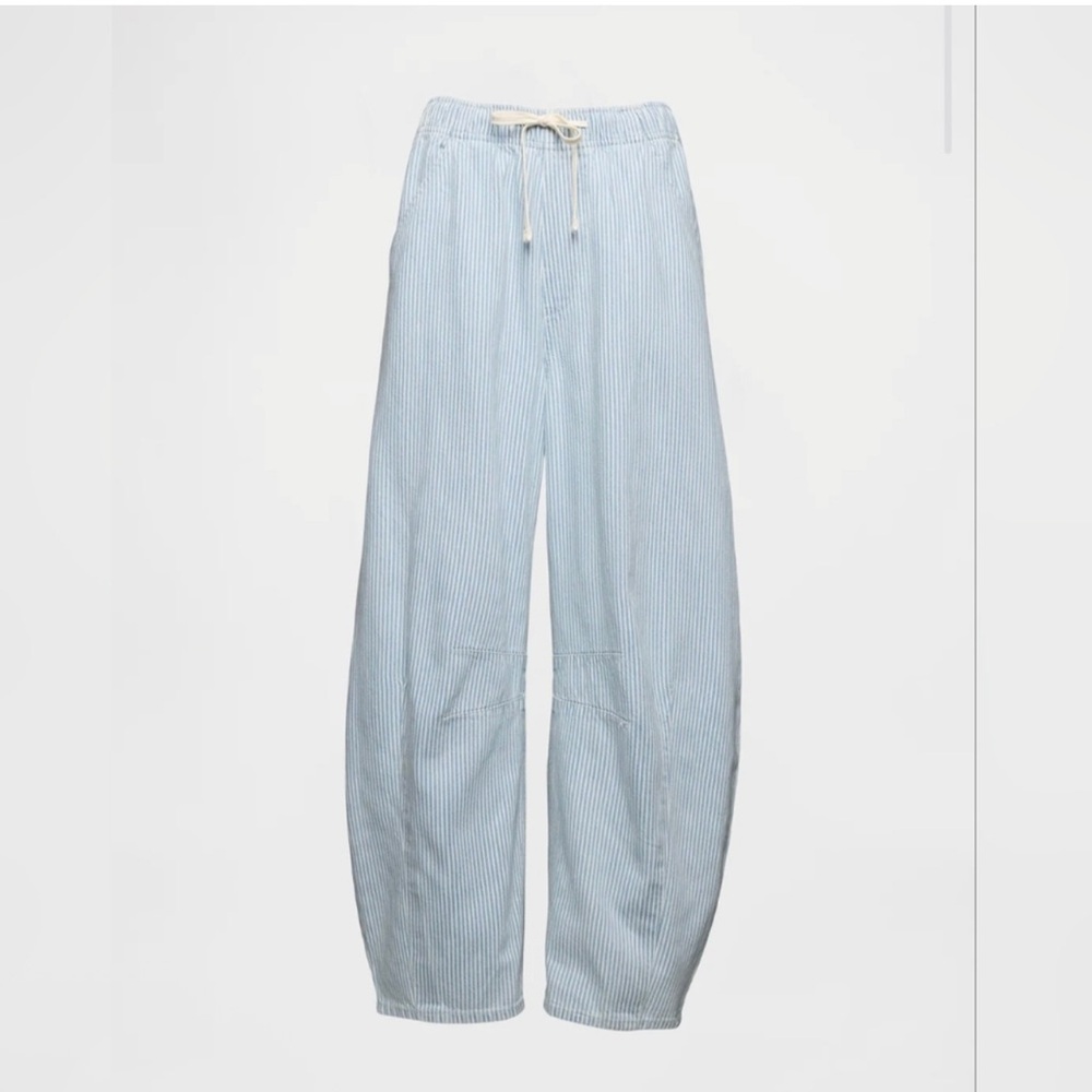 GAP Blue Striped Wide Leg Barrel Horseshoe Pants Size Large - Picture 2 of 10